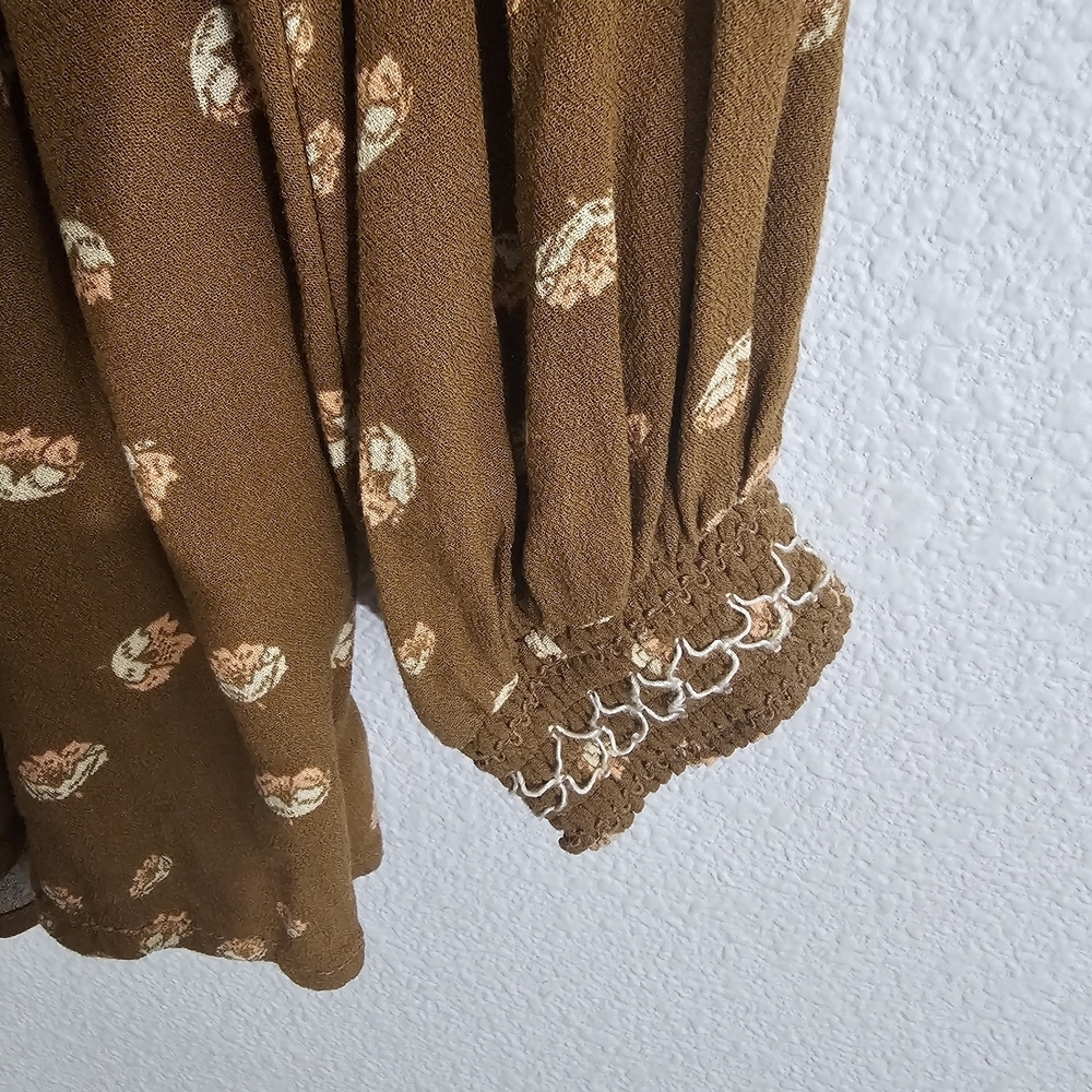 Free People Top XS Brown Flowers In Her Hair Boho Tunic - Picture 5 of 11